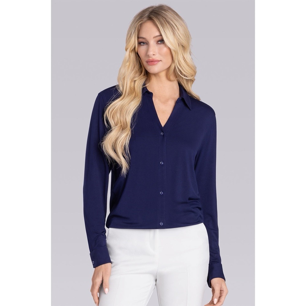Buttercloth Pre-Tucked Fit Shirt Medium Navy Blue Icy‎ Cotton Button Up Collared